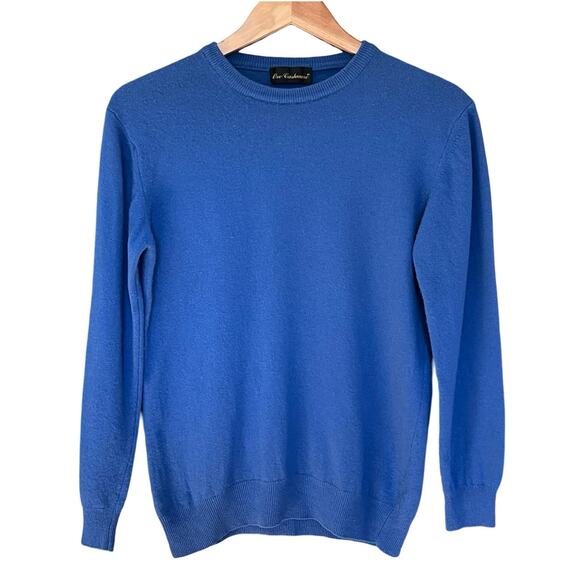 CASHMERE Blend Silk Wool Men's Small Sweater Blue Soft Crew Neck Pullover - Picture 1 of 6